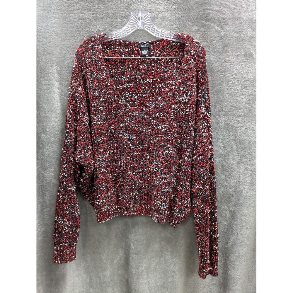 Popcorn Knit Sweater Womens XL Slouchy Dolman VNeck Y2K Grunge Indie Sleaze‎